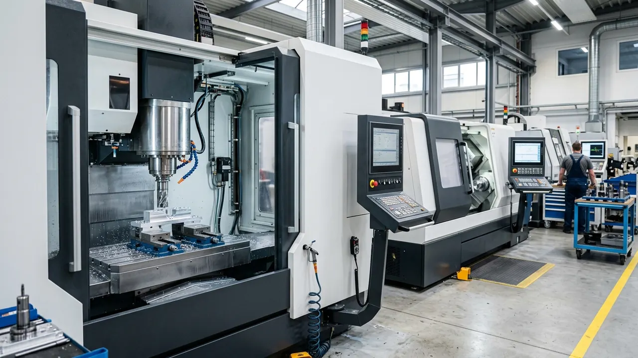 WMT CNC vertical machining center and slant-bed CNC turning center in manufacturing facility